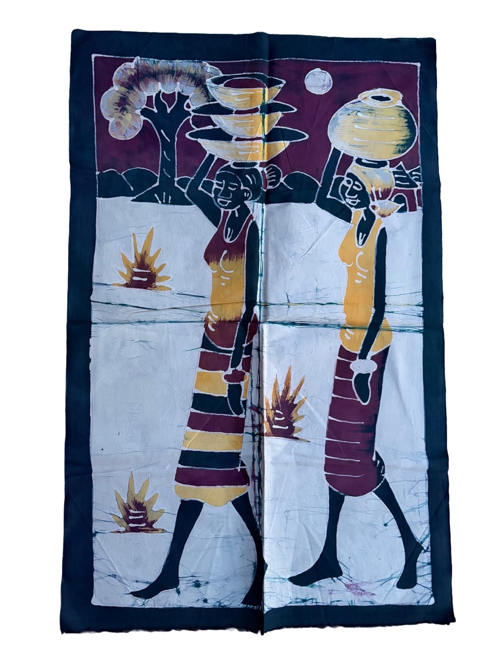 Handmade African-Inspired Wall Tapestry in Burgundy, Yellow & Black
